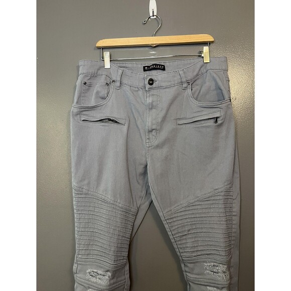 M Society Jeans Mens 40x32 Gray Moto Biker Distressed Zipper Pocket Stretch - Picture 1 of 8